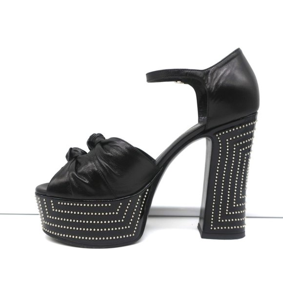 SAINT LAURENT CANDY DOUBLE KNOT STUDDED PLATFORM SANDALS BLACK LEATHER SIZE 36 - Picture 7 of 12